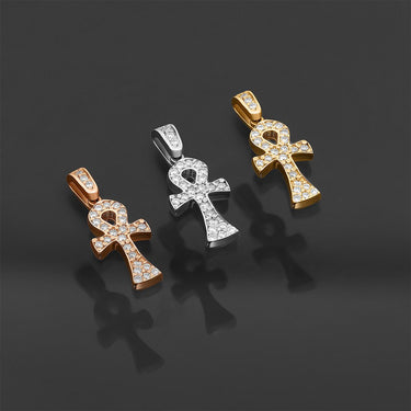 14k Gold Small Diamond Ankh Pendant 0.25 Ctw